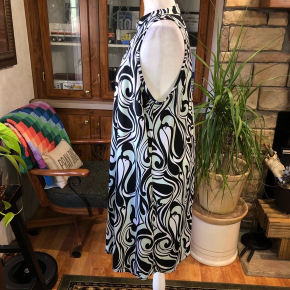 CATO SIZE XLARGE MINT GREEN AND BLACK HIGH-NECK CUTOUT CHEST PAISLEY DRESS EUC - Picture 2 of 4